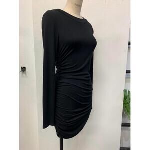 NEW HASHTTAG side scrunch ribbed long sleeve dress in black